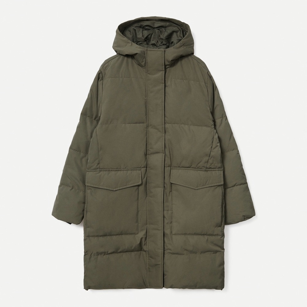 Everlane renew long puffer army green